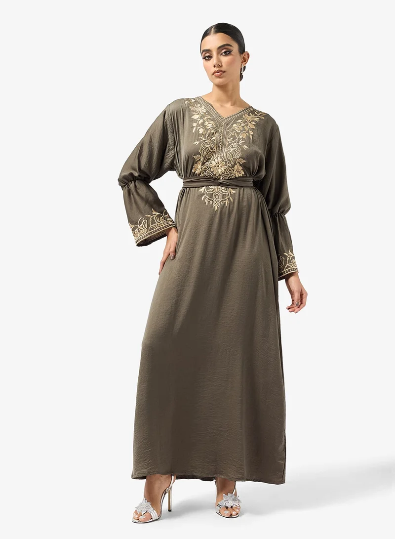 hayas closet Embroidered Belted Jalabiya